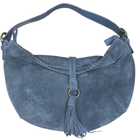 Vintage Coach Soho Fringe Blue Suede Large Hobo #4277 Shoulder Bag Y2K Rare - Picture 1 of 10